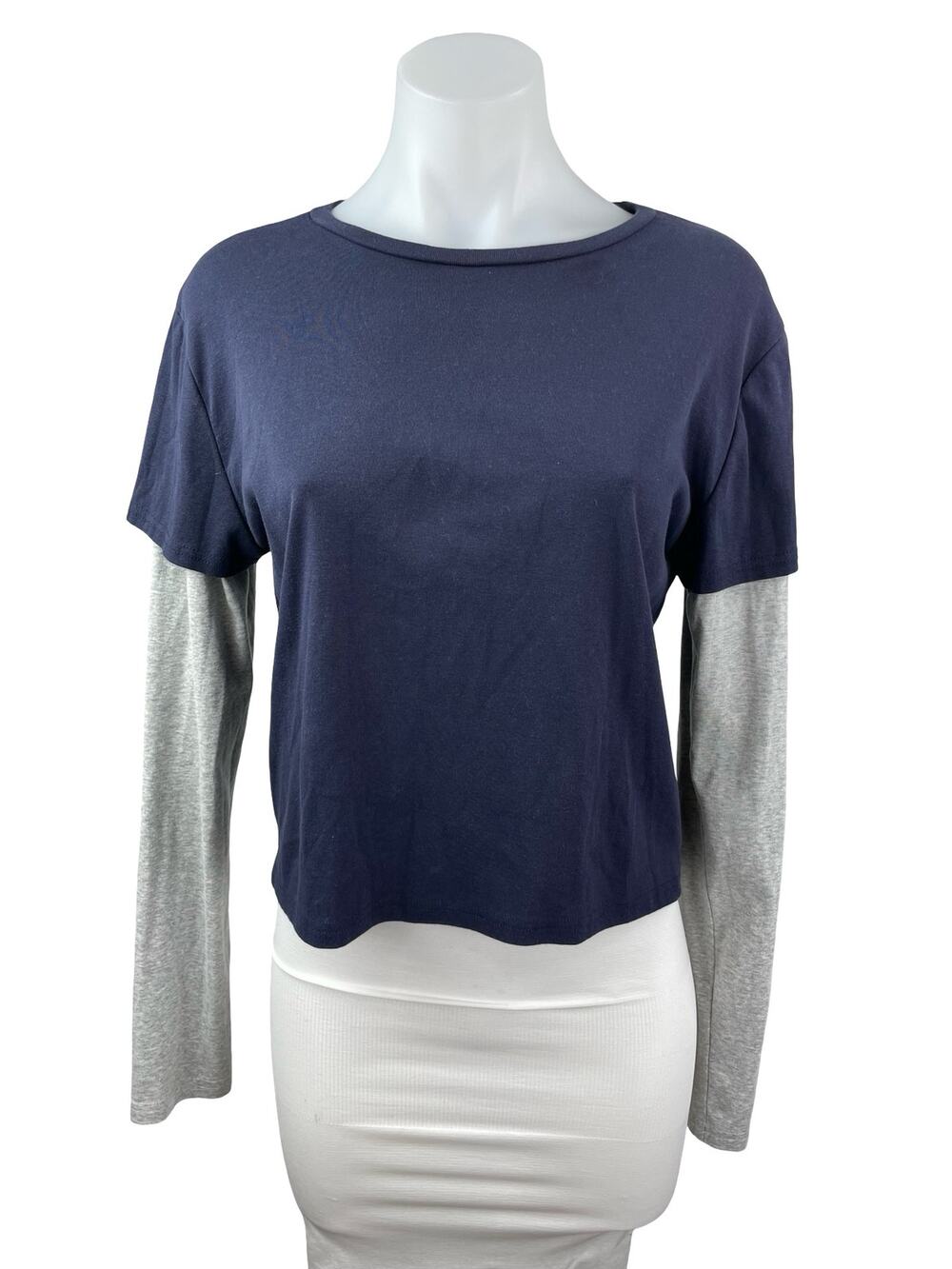 Edikted Women's Navy Blue Long Sleeve Basic Cropped T Shirt Tee Top Size XL